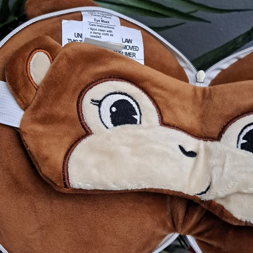 Monkey Sleep Mask + Neck Pillow Compact Space-saving Design Perfect For Travel